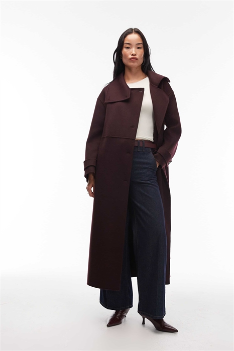 Шерстяной тренч макси с поясом и боковыми разрезами артикул 151023758
