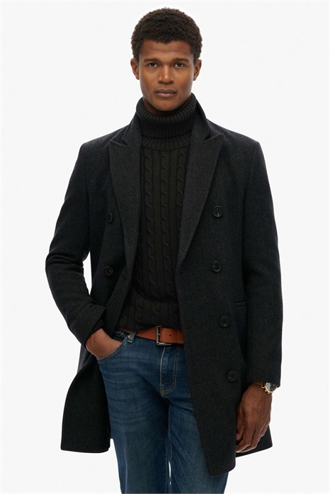 Пальто Merchant Town черного цвета с рисунком «елочка» артикул 153937650