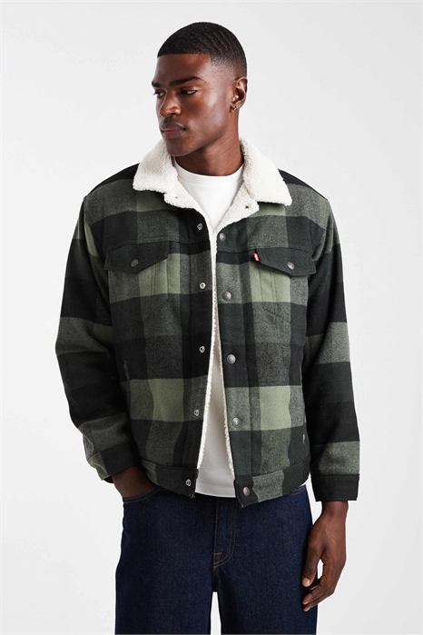 Куртка-тракер из шерпы с расслабленным кроем и клетчатым узором, цвет угольно-серый артикул 142169045