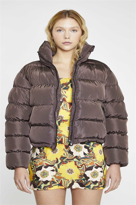 Куртка с длинными рукавами из пуховика шоколадного цвета артикул 154270257