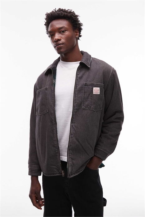 Двусторонняя куртка-шакет из ткани «борг» в клетку и денима из коллекции «Workwear Capsule» артикул 142117772