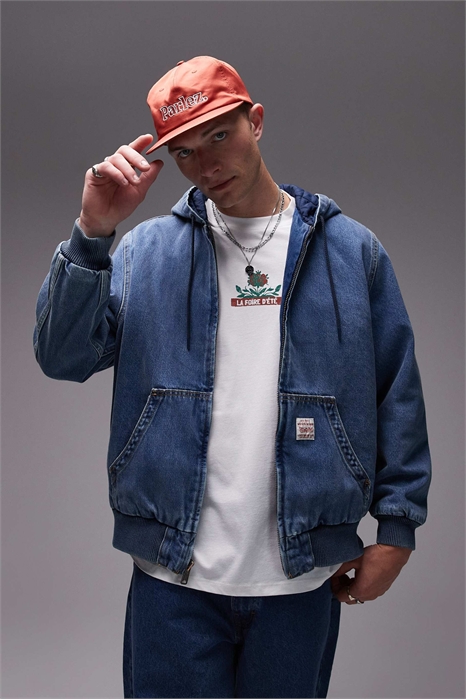 Куртка-бомбер из денима с капюшоном из коллекции «Workwear» в стиле «Potrero», свободный крой артикул 137801930