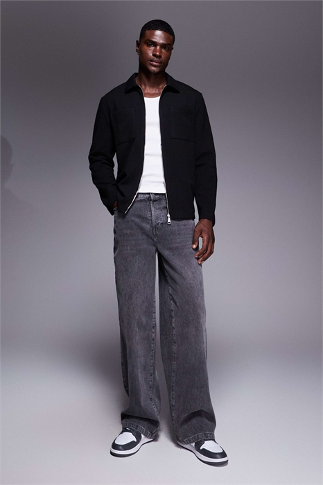 Тяжелая рубашка-куртка с ребристым жаккардовым узором и застежкой-молнией артикул 150369622