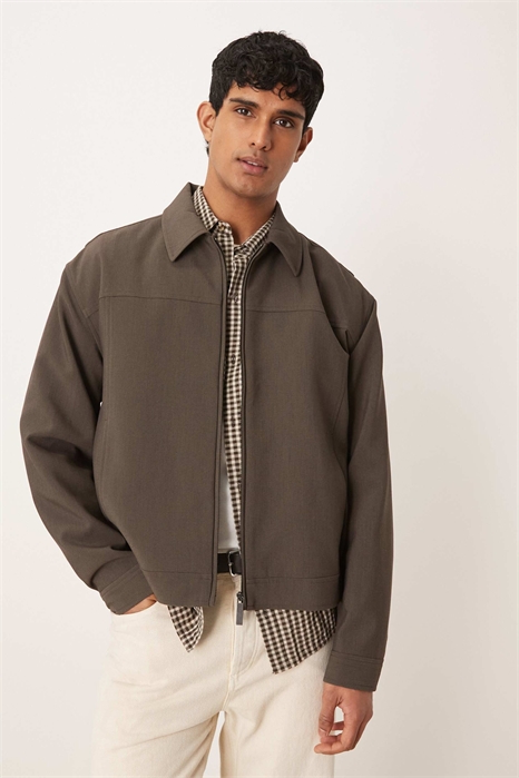 Элегантный пиджак Харрингтон серого цвета артикул 152625276