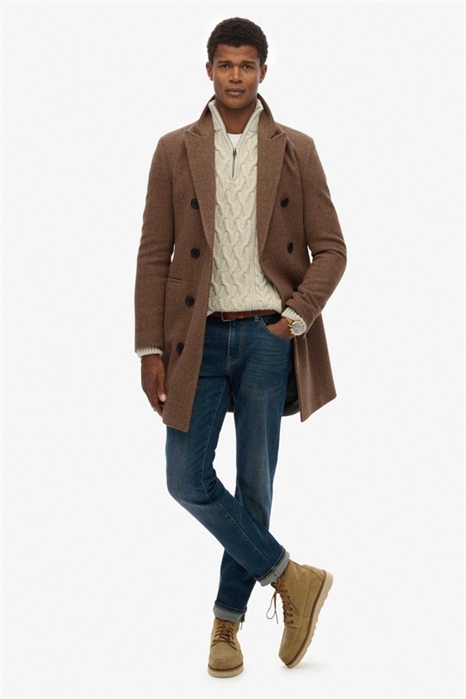 Пальто Merchant Town цвета верблюжьего коричневого цвета с рисунком «елочка» артикул 153540975