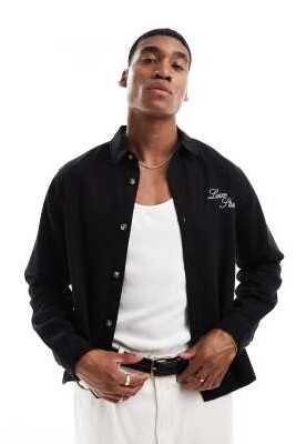 Прямая джинсовая рубашка с вышивкой на груди артикул 136675877