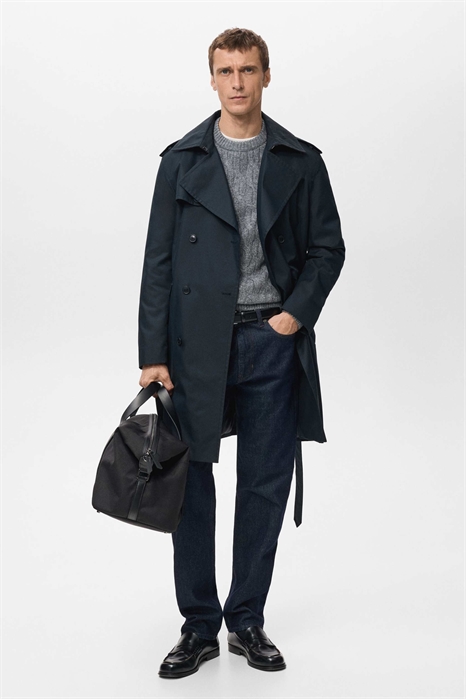 Тренч из смешанной ткани с хлопком и поясом артикул 154179328