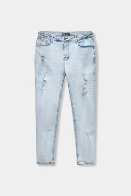 Джинсы с эффектом потертости и зауженным кроем артикул 154233246