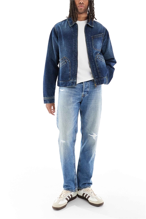 Прямые джинсы Chris с эффектом «разрыв и залата» артикул 149105156