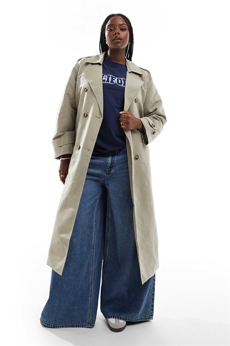 Длинный тренч с поясом, цвет камень артикул 136531264