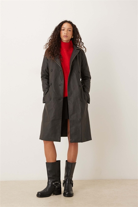 Пальто-мака из искусственной кожи с двойной застежкой и увеличенным кроем артикул 151112439