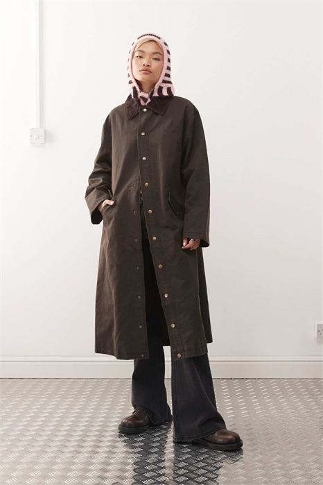 Вощеная длинная куртка-мака с воротником на шнурке артикул 144136567