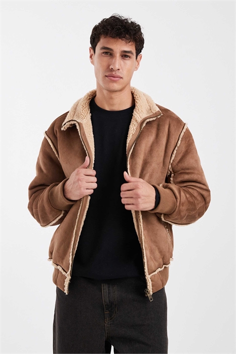 Куртка-бомбер из искусственной овчины артикул 153987284