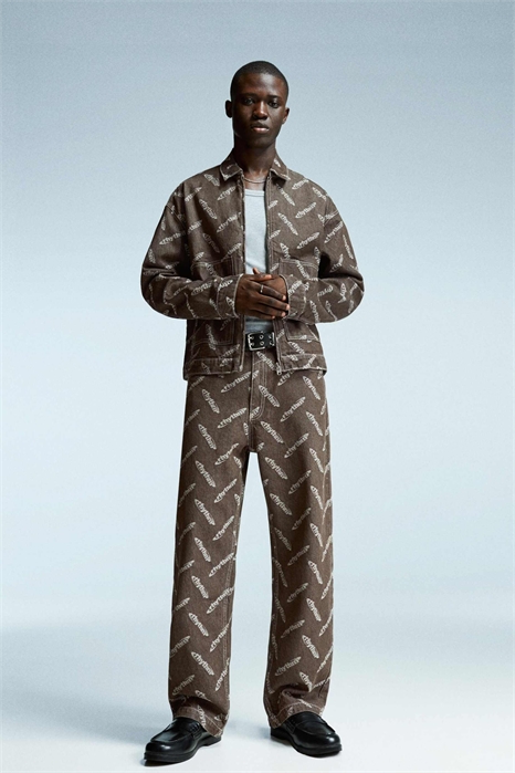 Джинсы-багги из жаккарда коричневого цвета артикул 151719989