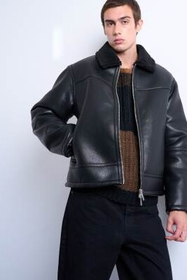 Куртка из искусственной овчины с карманами на молнии артикул 142681303