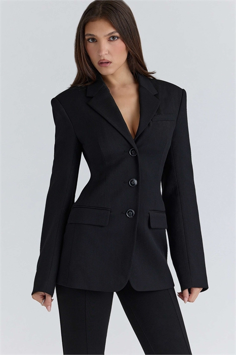 Блейзер из черного крепа с силуэтом «песочные часы» от Luella артикул 155250357