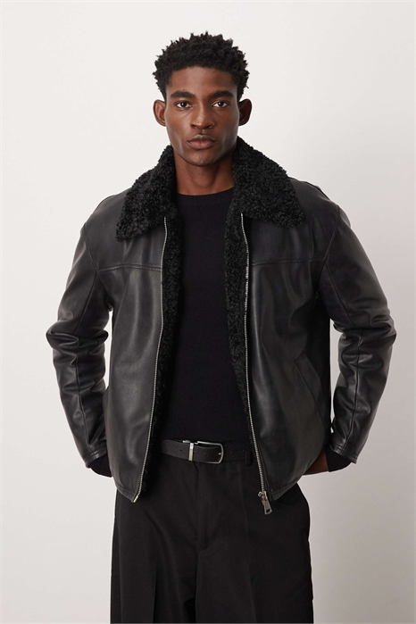 Куртка-харрингтон из искусственной кожи с воротником из борж артикул 148077930
