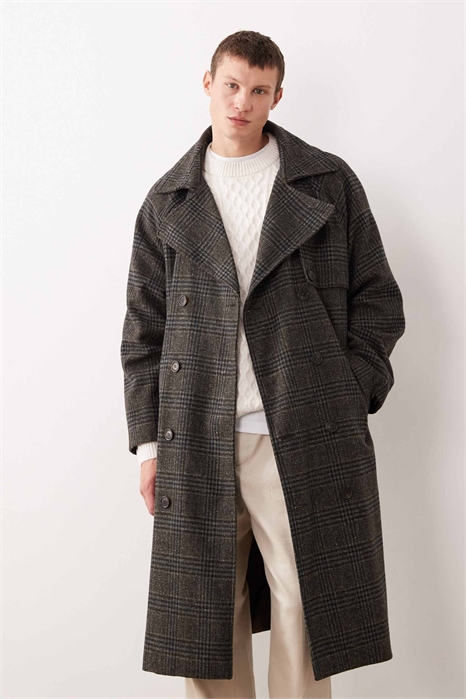 Тренч с эффектом клетчатой шерсти артикул 149831783