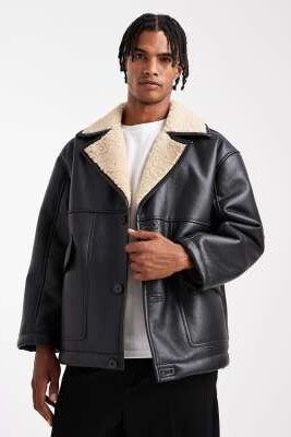 Куртка-авиатор из искусственной кожи с подкладкой из борж артикул 147441493