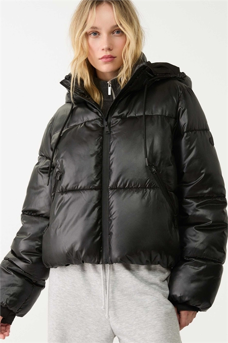 Пуховик с капюшоном металлического цвета артикул 149057611