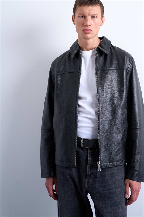 Куртка Харрингтон из натуральной кожи артикул 148035218