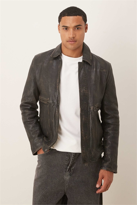 Куртка Харрингтон из натуральной кожи с эффектом «вымытого» артикул 150641657