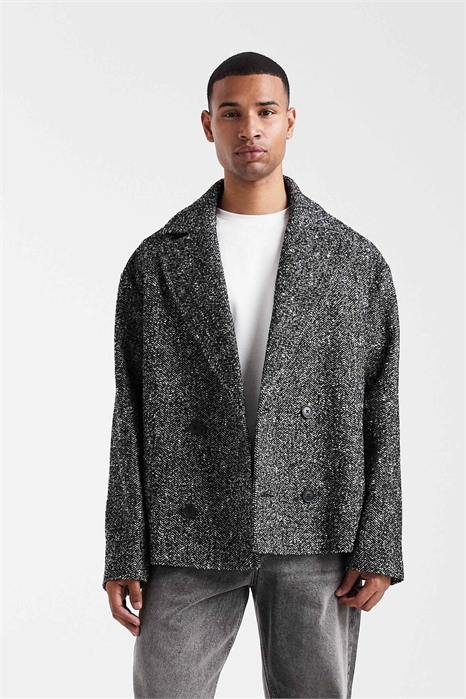 Шерстяной пиджак черного цвета с рисунком «елочка» артикул 147865244