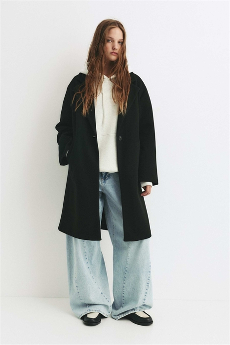 Пальто из войлока с пуговицами черного цвета артикул 151646324