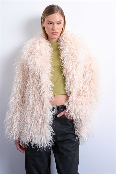 Монгольское пальто средней длины с воротником-воронкой из искусственного меха артикул 149962220