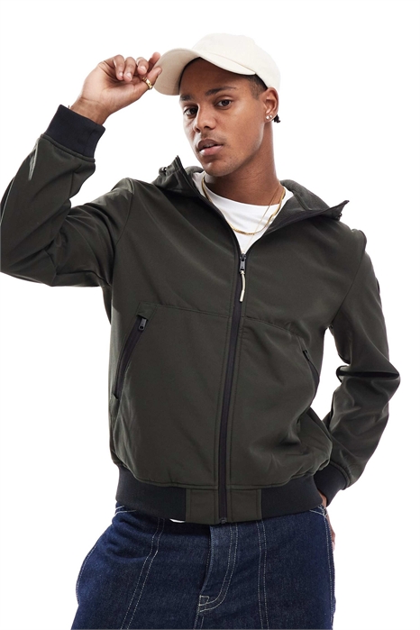 Бомбер с капюшоном из мягкой ткани артикул 134841177