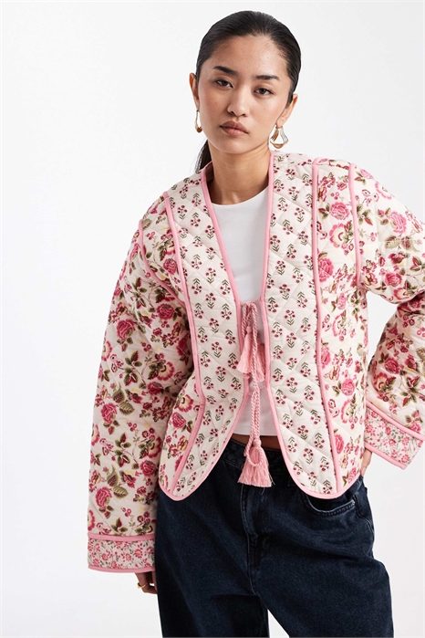 Хлопковая куртка с подкладкой и завязками спереди с принтом артикул 150564599