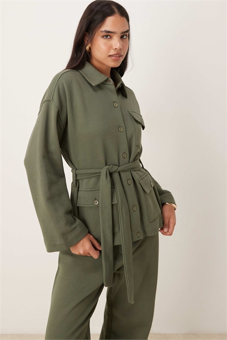 Длинный рукав из твила с завязкой спереди и пуговицами, цвет хаки артикул 148002418