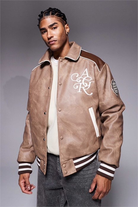 Куртка-бомбер из искусственной кожи с мраморным эффектом артикул 153085039