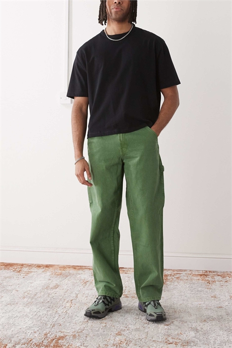 Брюки-карпентер из джинсовой ткани свободного кроя с прорезями артикул 143723469