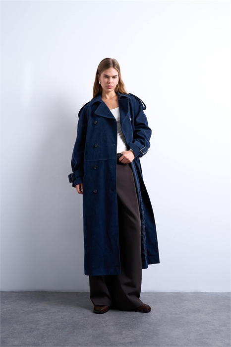 Тренч из искусственной замши свободного кроя с длинным покроем артикул 147472960