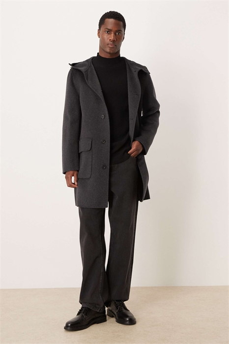 Пальто свободного кроя с капюшоном из смешанной шерсти, удлиненного покроя артикул 151560448