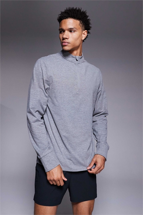Беговая тренировочная кофта с длинным рукавом, термоблокировкой и молнией на 1/4 длины, серого цвета артикул 146700307