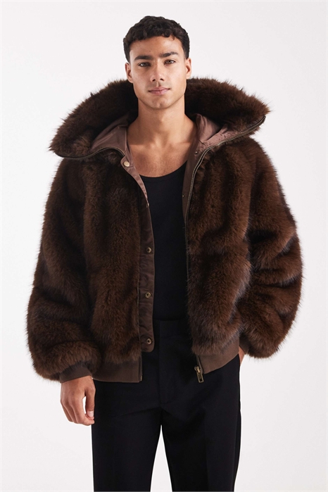 Куртка с капюшоном из искусственного меха свободного кроя артикул 148078074