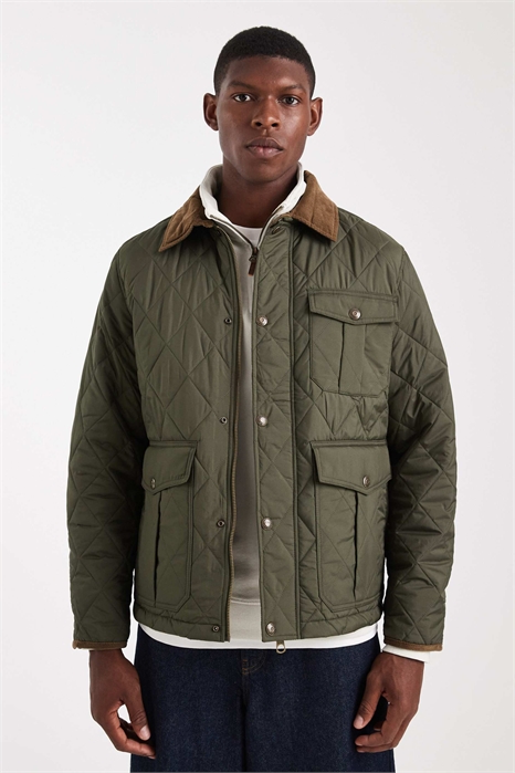 Стеганая куртка с воротником из шнурка темно-зеленого цвета артикул 148852618