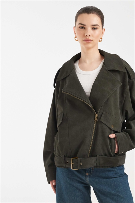 Кожаная куртка-косуха свободного кроя артикул 151097494