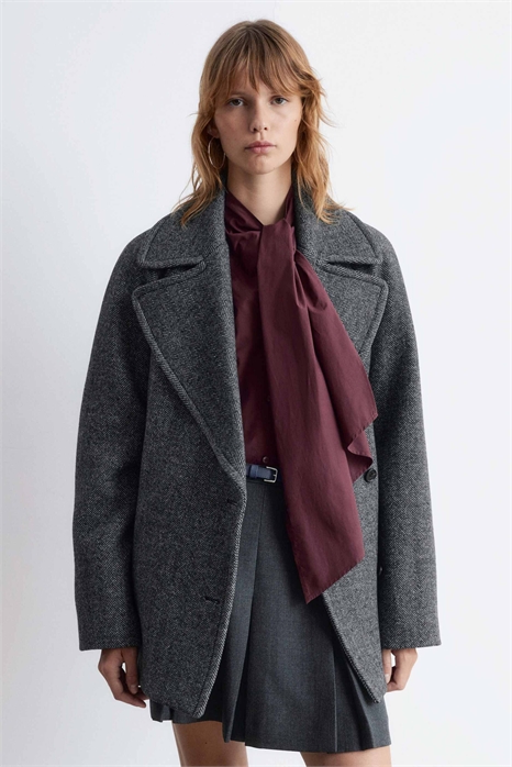 Короткое пальто из шерсти с узором «елочка» артикул 151749710