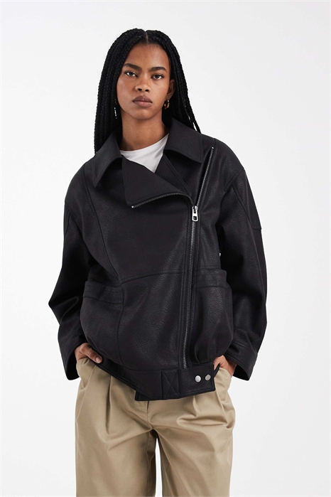 Оверсайз-куртка в стиле байкера из искусственной кожи в стиле 80-х артикул 152155285