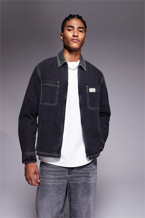 Рубашка свободного кроя из денима с нашивкой на груди артикул 147472615