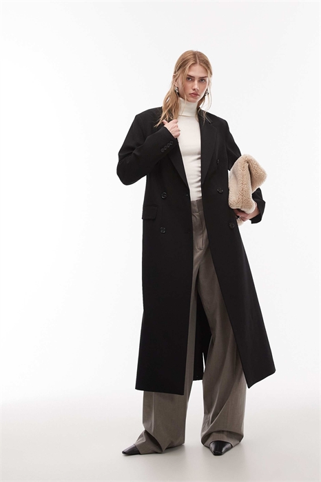 Двубортное пальто макси из смешанной шерсти, скроенное по фигуре артикул 151522955