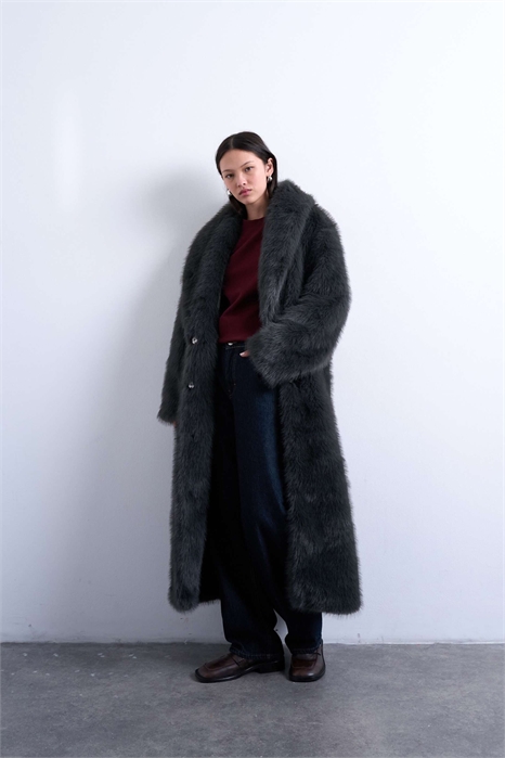 Пальто-шаль из искусственного меха свободного кроя с удлиненным покроем артикул 147472952