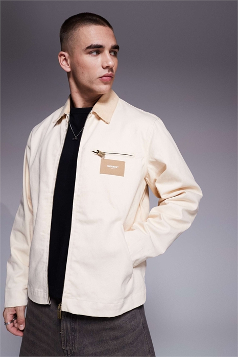 Комплект из куртки-тракера с контрастным воротником кремового цвета артикул 141533122