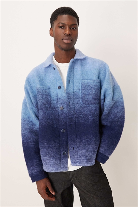 Свободная рубашка-куртка с заниженными плечами, с эффектом шерсти, синего цвета - LBLUE артикул 150080583