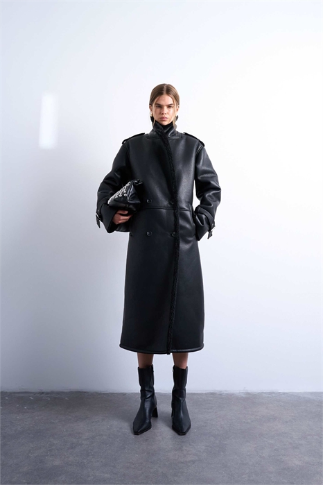 Пальто-борг в стиле «авиатор» с длинным передом и широким воротником артикул 142325011