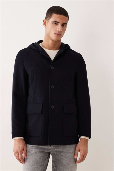 Пальто средней длины из смешанной шерсти с капюшоном артикул 151560446