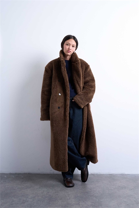 Длинное пальто-капюшон с двойной застежкой артикул 147470871